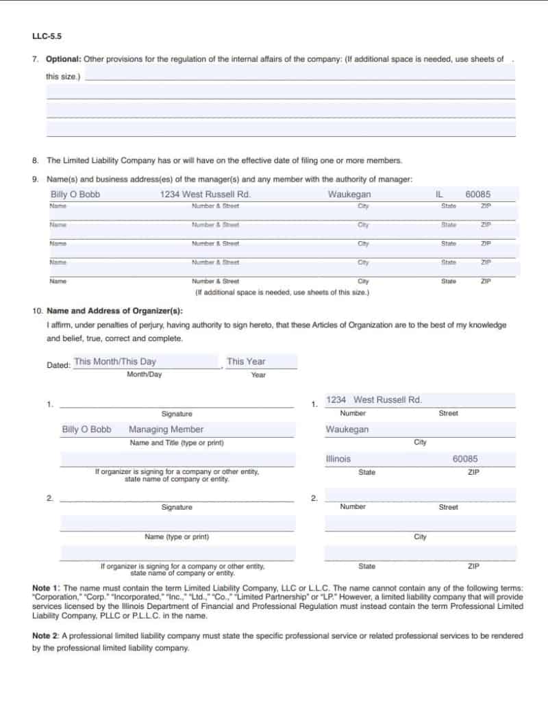 Articles Of Organization for Illinois 2